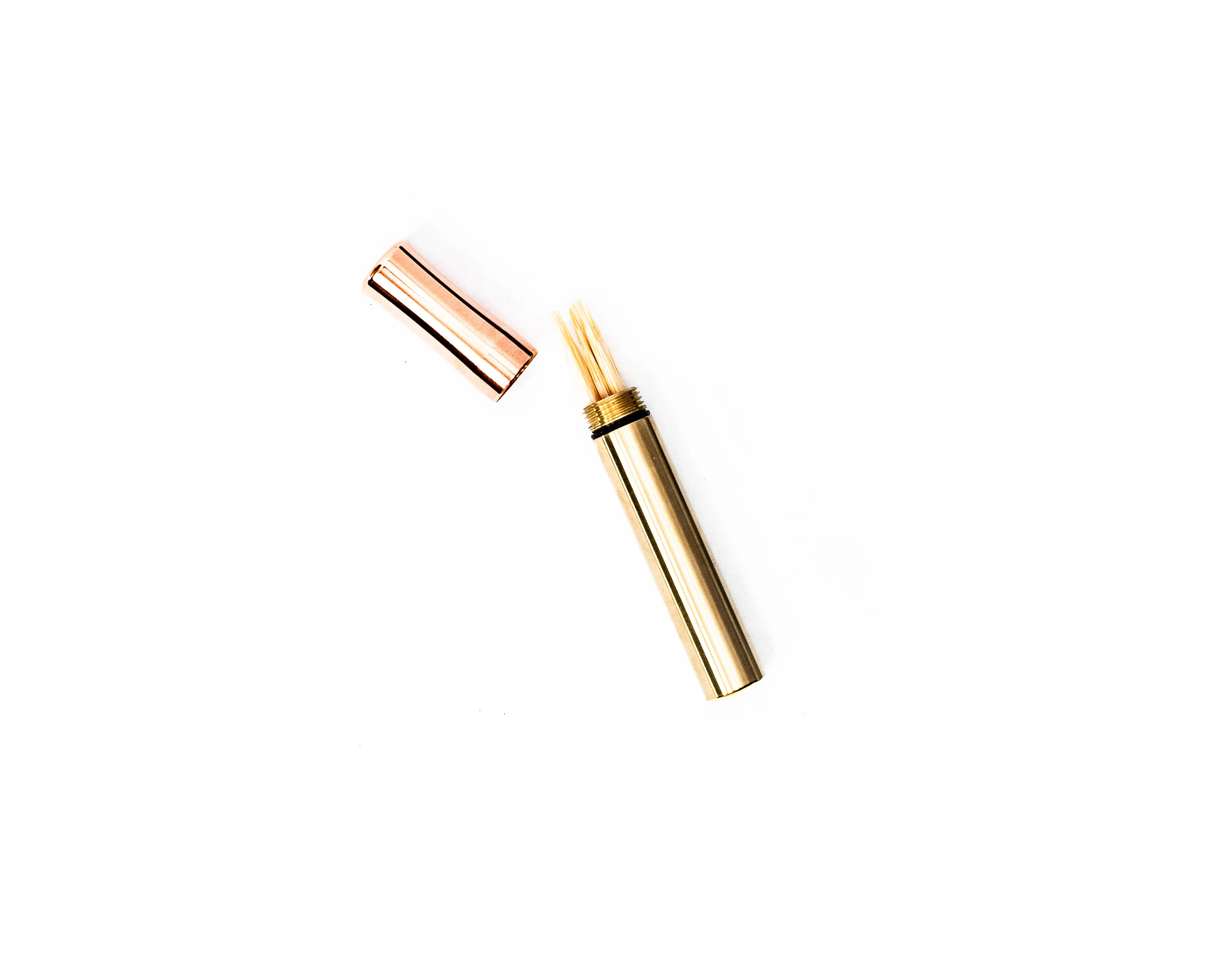 Brass EDC Toothpick Case — Solid Brass, Copper Cap, O-Ring Seal - Image 4