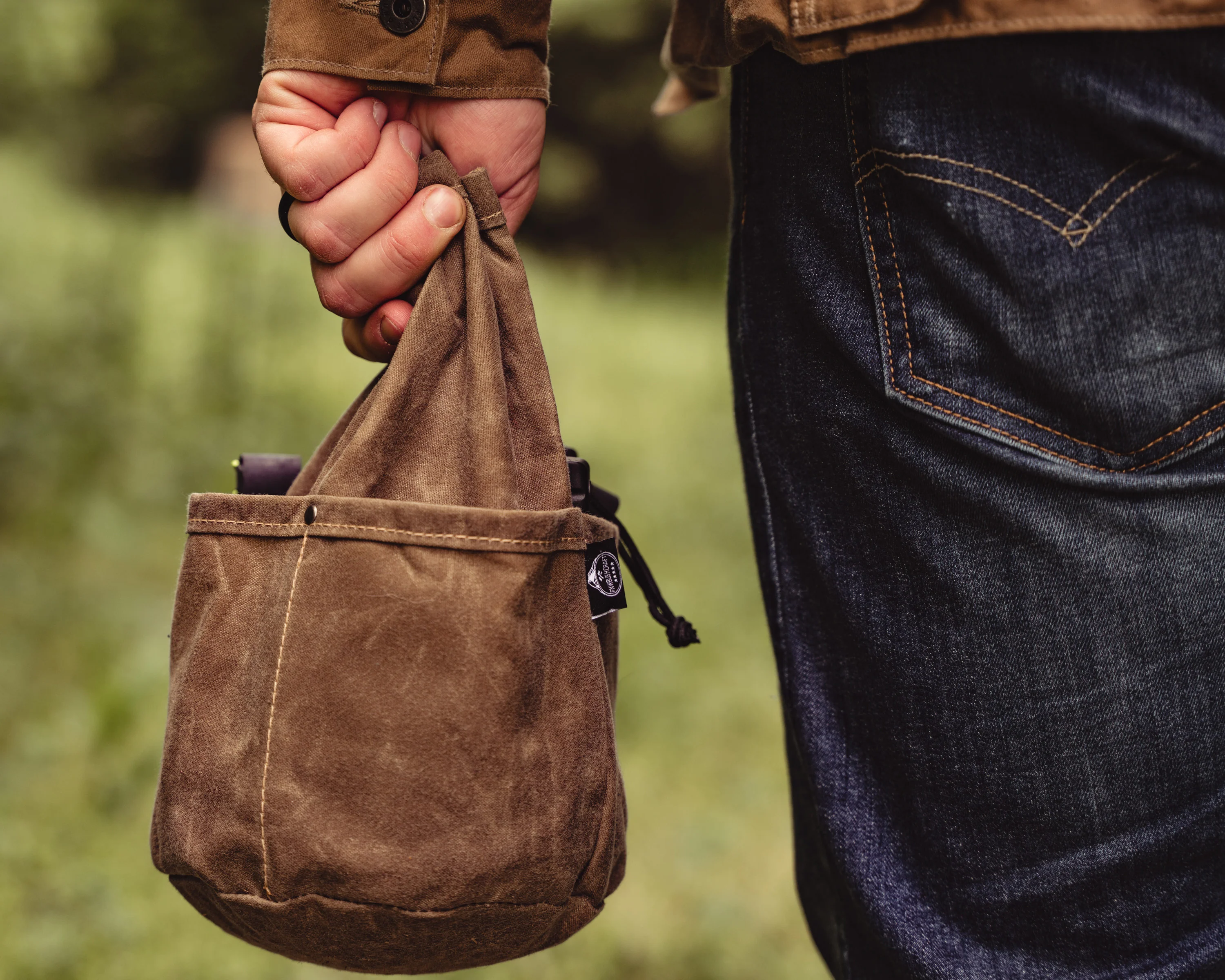 PNW Bushcraft Cedar Bucket Bag – Waxed Canvas Cinch Bag - Image 12