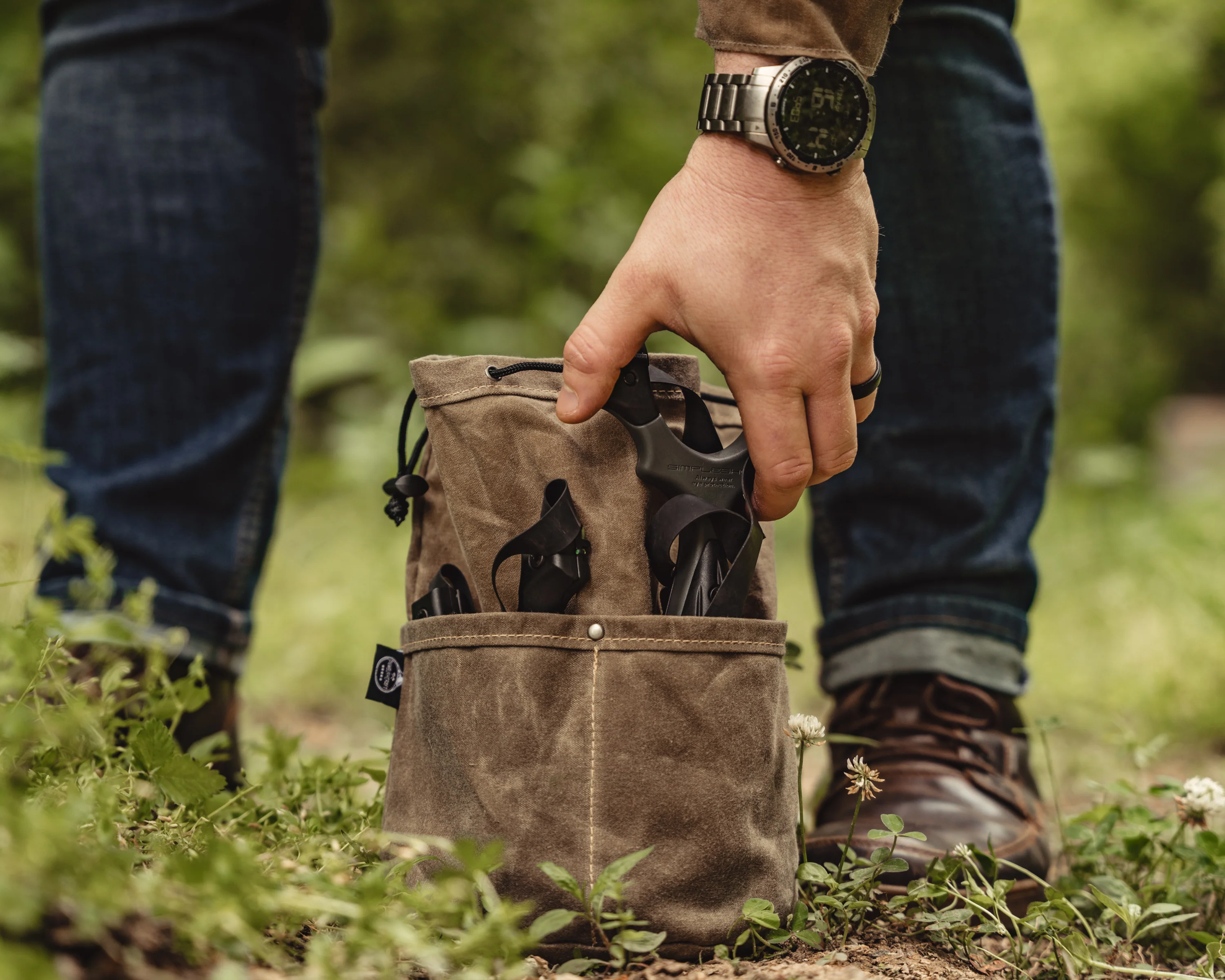 PNW Bushcraft Cedar Bucket Bag – Waxed Canvas Cinch Bag - Image 14